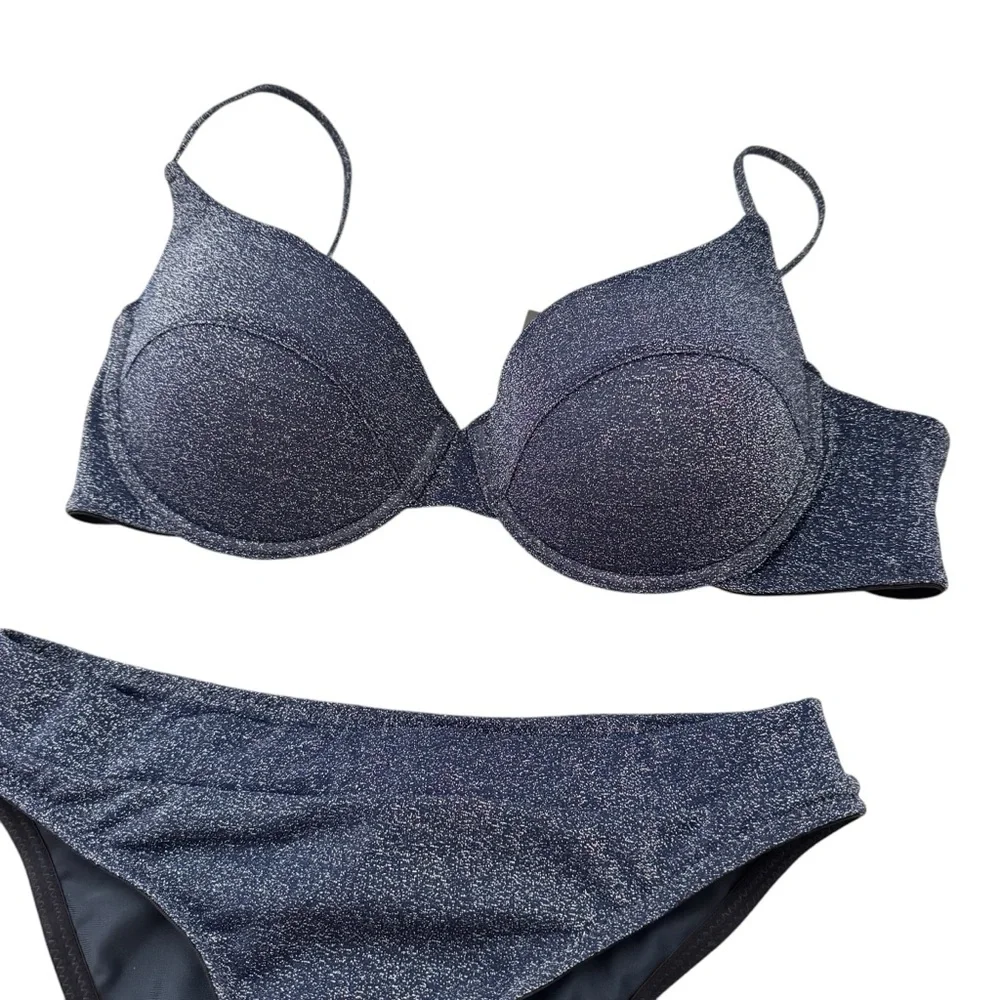 triangl swimwear Shimmery Navy Blue Bikini Set